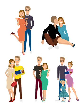 different kind of families. Different family special needs children. Different family lifestyle baby husband kid and friendship parents set.のイラスト素材