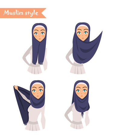 Muslim woman wears hijab, instructions on how to wear hijabのイラスト素材