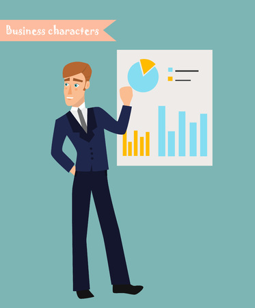 Cartoon businessman poses. Businessman isolated on white.のイラスト素材