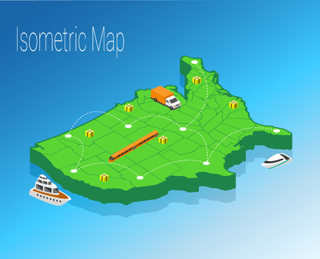 Map America isometric concept. 3d flat illustration of Map Americaのイラスト素材