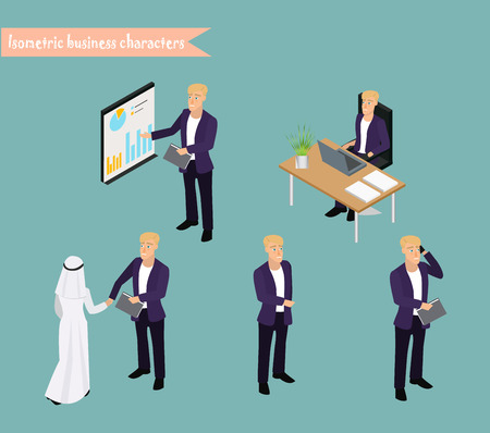 Arab Business People Meeting Discussing Office Desk Muslim Arabic Businesspeople Working Flat Vector Illustrationのイラスト素材