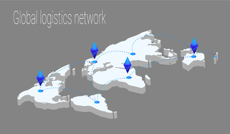 The concept of isometric map of the world. 3d flat illustration of a map of the world. Isometric map of world cargo transportationのイラスト素材