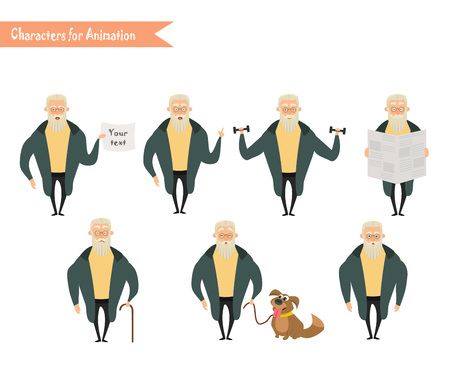 Grandfather character for scenes. Funny Old Man cartoon.のイラスト素材