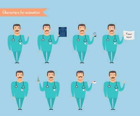 Smart doctor presenting in various action. character design. doctor and healthcare concept - vector illustration - stock vectorのイラスト素材