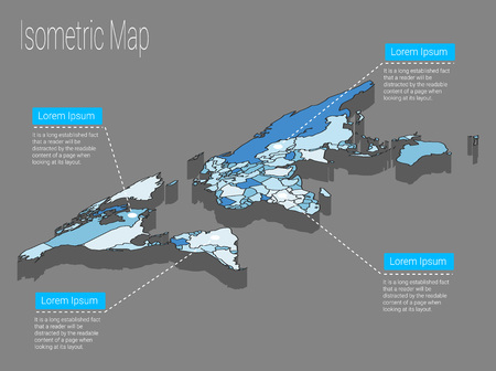 Map world isometric concept. Political World Map isometric 3D infographic. EPS World map infographics design templateのイラスト素材