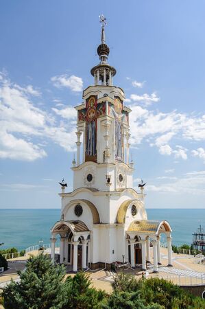 Christian temple at the background of the sea and sky. Architecture. Historical placesの写真素材