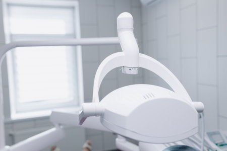 Modern dental light in dentist officeの写真素材