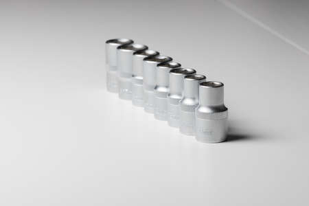 Eight socket wrenches isolated on a white backgroundの写真素材