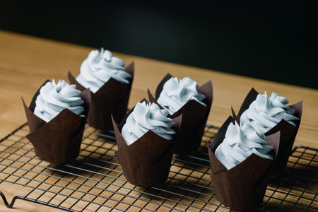 Chocolate cupcakes with cream mixture. Homemade bakingの写真素材