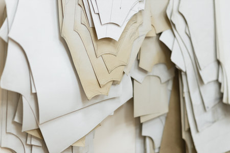 Colorful cardboard blanks with various patterns for creating children's clothing. Ready for sewing and assembling, adding a vibrant touch to the crafting process.の写真素材