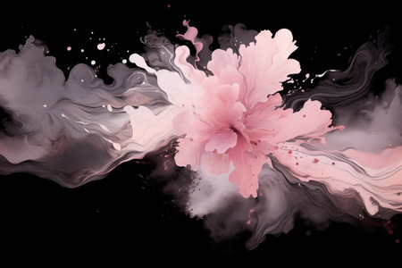A captivating image capturing a pink blossom emerging amidst dark, swirling clouds, symbolizing hope and beauty in darkness.の素材