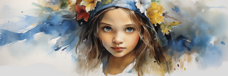 A captivating watercolor painting capturing the essence of a person surrounded by vibrant, blooming flowers, exuding an aura of serene beauty.の素材