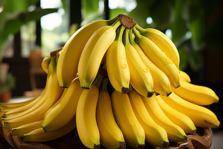 A bunch of ripe bananas with a natural backdrop, highlighting their vibrant yellow colorの素材