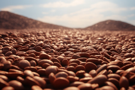 A mesmerizing view of countless coffe seeds, bathed in sunlight, capturing the essence of abundance and fertilityの素材