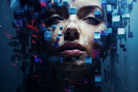 A mesmerizing blend of floating cubes, dynamic lines, and a mysterious blurred center, evoking a sense of depth and motion.の素材