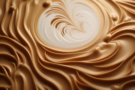 A mesmerizing close-up view of creamy coffee texture, showcasing elegant swirls and waves that evoke a sense of warmth and comfort.の素材