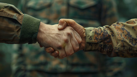 Unity in Service: A Firm Handshake Between Soldiersâの素材
