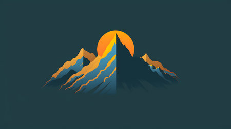 A stunning illustration capturing a golden sunrise cresting over majestic, rugged mountains against a tranquil teal sky.の素材