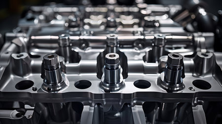A detailed view of the inner workings of a motor vehicle engine, showcasing the intricate engineering of metal components, fuel gas system, and auto parts in a machine built for mass productionの素材