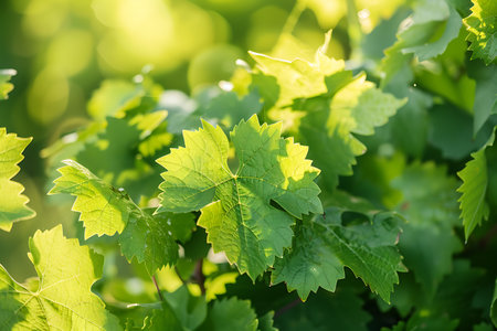 A closeup of a vine with green leaves, possibly from a grapevine family or groundcover plant. The lush foliage could belong to a flowering plant or leaf vegetableの素材
