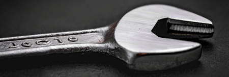 Close up of steel wrench and spanner tools for industrial repairs in plumbing and construction workの素材