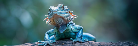Close up view of a lizard perched on a rocky surface, showcasing reptile on a stoneの素材