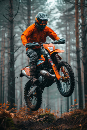 Motorcyclist jumping over obstacle on motocross track in thrilling display of skillの素材