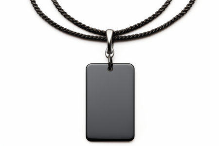 A sleek black pendant necklace hangs from a twisted rope chain, showcasing a minimalist design. Ideal for casual or formal outfits, it adds a contemporary touch to personal style.の素材