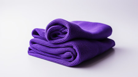 Two plush purple blankets are neatly folded, resting gently on a smooth surface, evoking a sense of warmth and comfort in a serene atmosphere.の素材