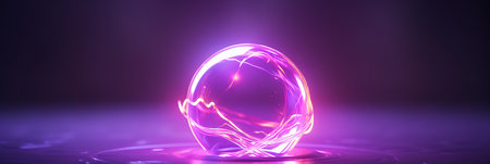 A captivating orb of energy radiates vibrant purple light in a dimly lit space, creating an enchanting and otherworldly atmosphere. Waves of energy pulse around its surface, evoking wonder.の素材
