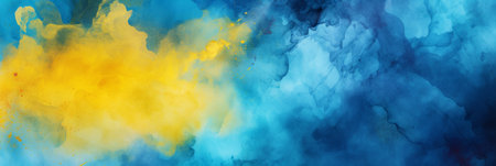 An explosion of captivating colors merges seamlessly, blending vibrant blue and cheerful yellow. This artistic creation evokes emotions of joy and creativity, drawing the viewer into its dynamic flow.の素材