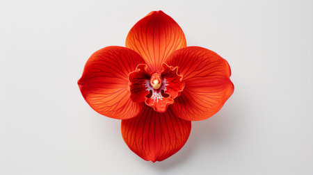 A stunning red orchid unfolds its vibrant petals, revealing intricate patterns and textures. The flower's rich color radiates elegance and grace, perfect for any floral arrangement.の素材
