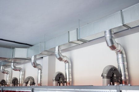 Modern industrial ventilation system enhances air quality in urban settingsの写真素材