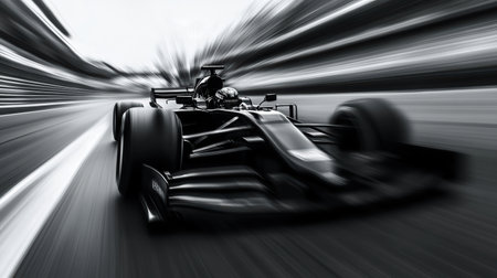 A powerful lemon race car driver zooms past on the racetrack, showcasing impressive muscular arms and intense focus. The energy of the race is palpable as speed dominates the atmosphere.の素材