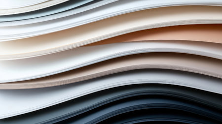 A meticulously organized array of colorful paint swatches lies flat, showcasing a spectrum of hues that flow seamlessly into one another, inviting creativity and inspiration in a bright workshop.の素材