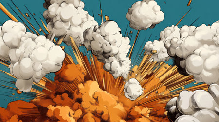 A stunning display of fireworks ignites the night sky, captured in an electrifying pop-art style.の素材