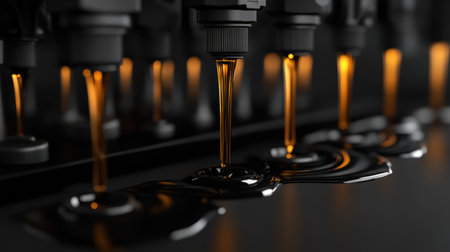 In an intricate scene of construction, a caulking gun elegantly dispenses a steady stream of dark sealant, showcasing the artistry of craftsmanship in real-time.の素材