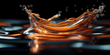 Captured in a delicate moment, vibrant swirls of iridescent liquid create mesmerizing patterns, reflecting light with playful bubbles amidst a dark backdrop, evoking a sense of enchantment.の素材