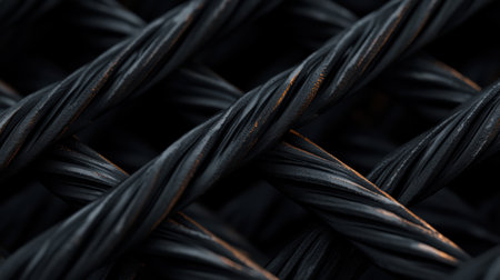 Close inspection reveals the intricate weaving of reinforced steel rebar, highlighting the strength and durability essential for construction. The interplay of light accentuates its textured surface.の素材