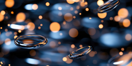 Golden orbs flicker against a deep blue backdrop, capturing the spirit of sunlight's reflection. This ethereal moment invokes a sense of tranquility and wonder in natureの素材