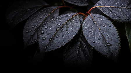 Dewy droplets cling to the surface of a vibrant leaf, revealing the enchanting pattern of its delicate veins. This macro perspective captures nature's exquisite details after a refreshing rain.の素材