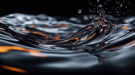 A stunning display of iridescent liquid swirls in mesmerizing patterns, reflecting vibrant colors under the light. The dynamic movement creates a captivating visual experience.の素材