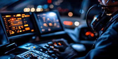 In a vibrant moment, sunlight glimmers on a police radio, capturing the essence of a dedicated officer's duty. The intricate details showcase the importance of communication on the job.の素材