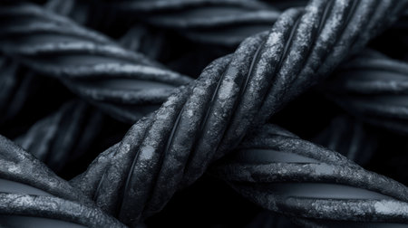 Strong reinforced steel rebar intertwines closely, showcasing its textured surface and structural capacity. This close-up highlights the essential material used in robust construction projects.の素材