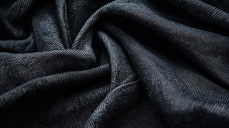 Exploring the depth of dark denim, the macro shot reveals the subtle weave and rich textures. This fabric showcases craftsmanship and speaks to timeless fashion trends and durability.の素材