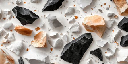 Colors blend beautifully in this detailed macro shot of a modern terrazzo pattern, highlighting textures and shapes of scattered stones. The composition draws the eye with its artistic flair.の素材