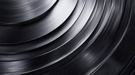 Circles of brushed silver metal converge in a radial pattern, creating a captivating display of texture and shine. The interplay of light and shadow adds depth to this intricate design.の素材