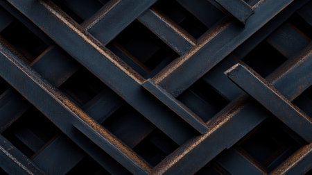 Close-up view of reinforced steel bars showcases their intricate patterns and textures. The interplay of lines and shadows evokes a sense of strength and industrial beauty, inviting closer inspection.の素材