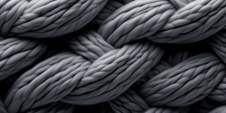 Soft strands of knitted wool intertwine in a soothing gray hue, creating an inviting texture perfect for cold winter days. This macro view highlights the warmth and comfort of craftsmanship.の素材