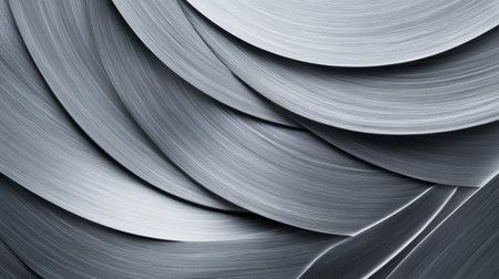 Radial brushed silver metal forms an intricate composition, showcasing layers that twist and flow. The captivating patterns evoke a sense of chaos, inviting exploration of their beauty.の素材